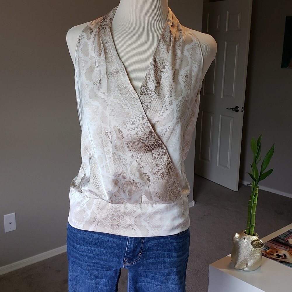 Snakeskin print faux wrap shell top